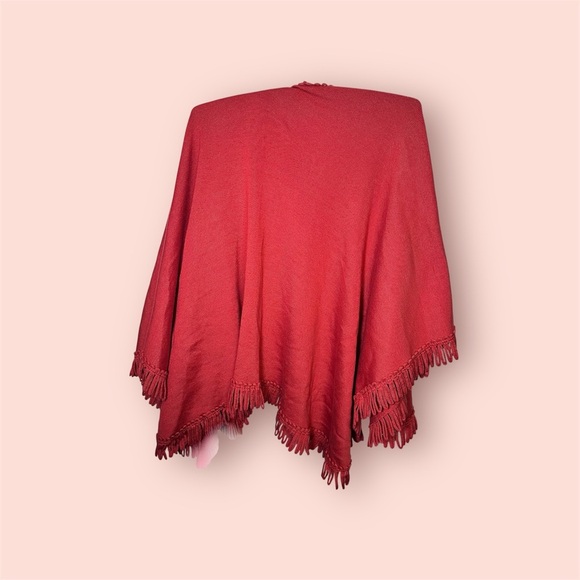 Coldwater Creek Fringe Tassel Cape Shawl Wrap Earthy Red Soft Warm Cozy - Picture 4 of 6